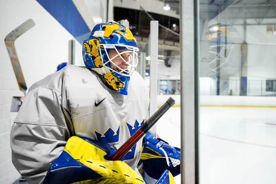 Goaltender Sara Grahn  of Sweden at a practice session