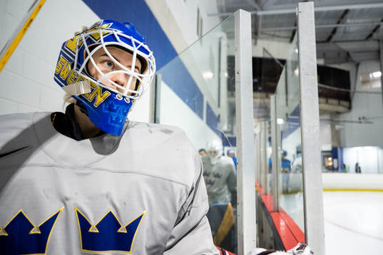 Goaltender Emma Söderberg of Sweden at a practice session