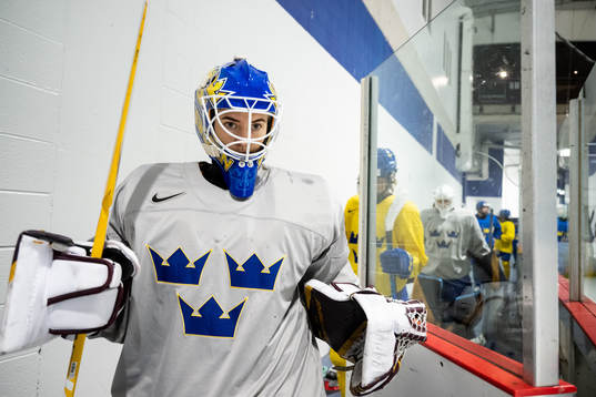 Goaltender Emma Söderberg of Sweden at a practice session
