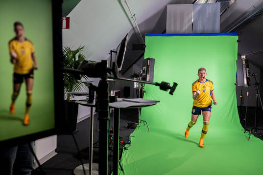 Olivia Schough at a green screen filming with the women's