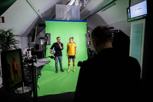 Filippa Angeldahl at a green screen filming with the