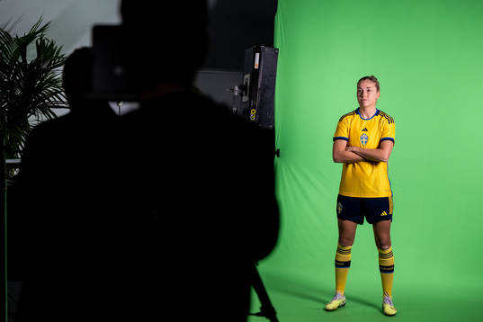 Filippa Angeldahl at a green screen filming with the