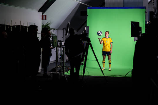 Filippa Angeldahl at a green screen filming with the