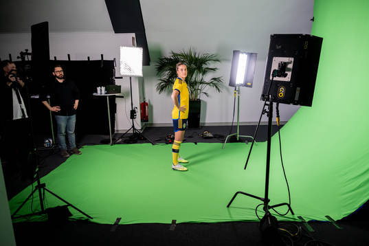 Filippa Angeldahl at a green screen filming with the