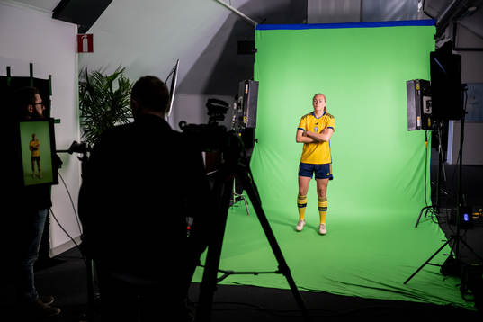 Magdalena Eriksson at a green screen filming with the