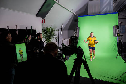 Magdalena Eriksson at a green screen filming with the