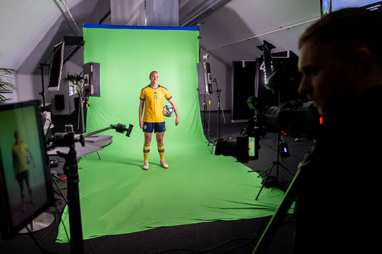 Magdalena Eriksson at a green screen filming with the