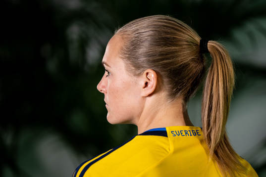Magdalena Eriksson at a green screen filming with the