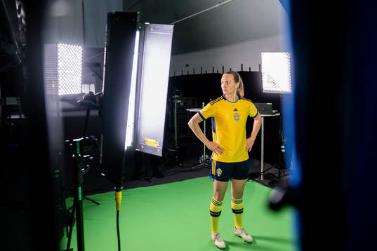 Magdalena Eriksson at a green screen filming with the