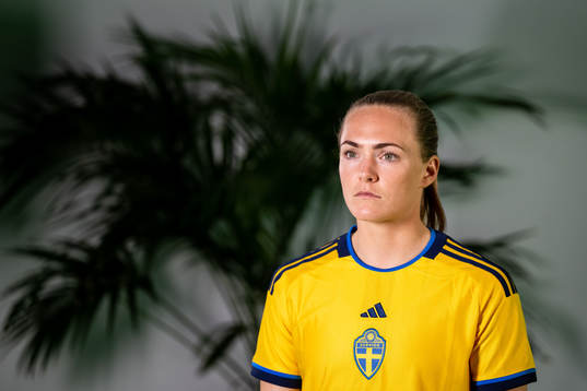 Magdalena Eriksson at a green screen filming with the
