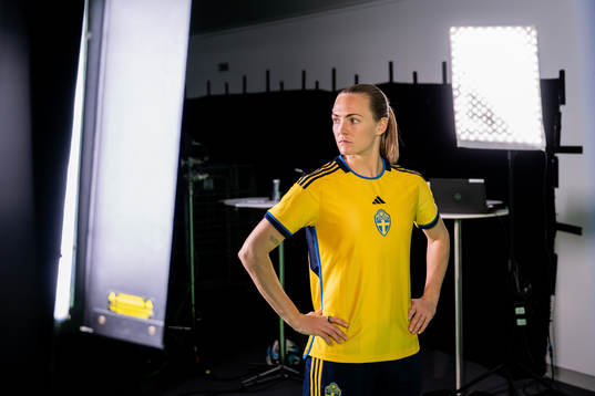 Magdalena Eriksson at a green screen filming with the