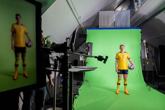 Olivia Schough at a green screen filming with the women's