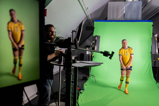 Olivia Schough at a green screen filming with the women's