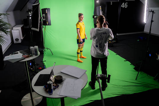 Olivia Schough at a green screen filming with the women's