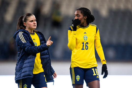 Hanna Wijk and Evelyn Ijeh of Sweden