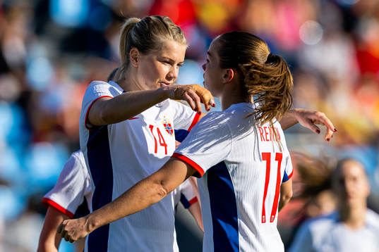 Ada Hegerberg of Norway celebrates with teammate Guro Reiten