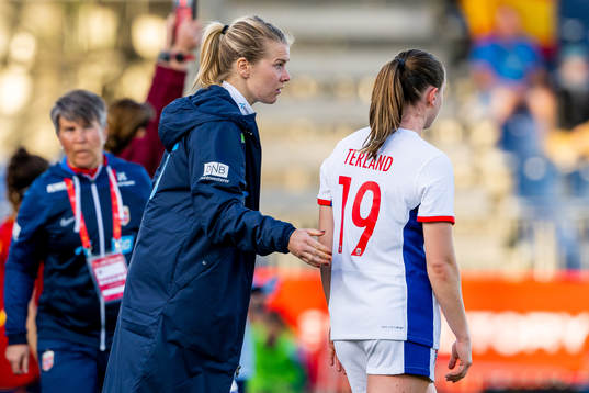 Ada Hegerberg and Elisabeth Terland of Norway