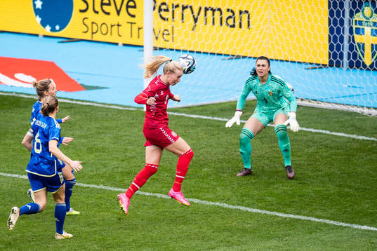 Amalie Vangsgaard of Denmark and goalkeeper Zecira Musovic
