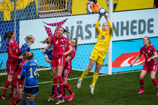 Goalkeeper Kathrine Larsen of Denmark