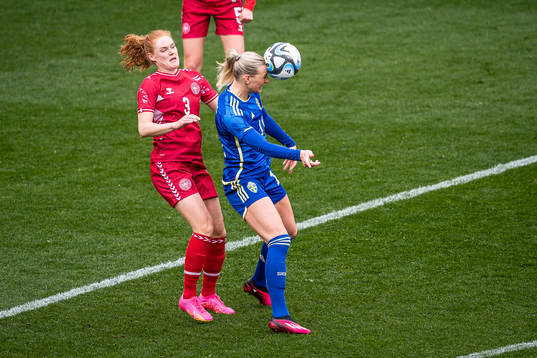 Stine Ballisager of Denmark and Stina Blackstenius of Sweden