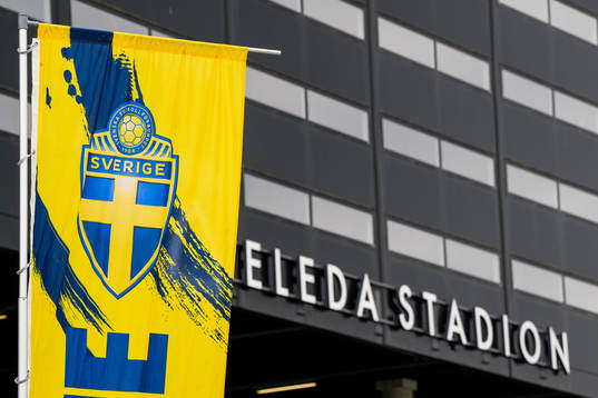 The logo of the Swedish Football Federation in front of the