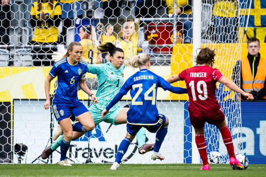Magdalena Eriksson, goalkeeper Zecira Musovic and Anna
