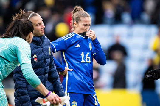 Filippa Angeldahl of Sweden looks dejected