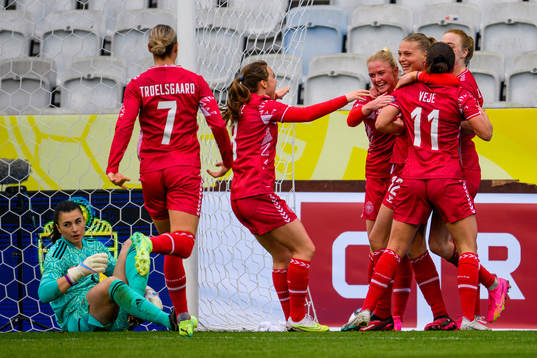 Stine Larsen of Denmark celebrates with her teammates