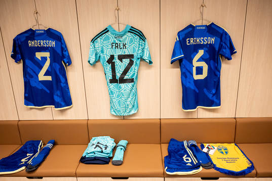 Jerseys of Jonna Andersson, goalkeeper Jennifer Falk and