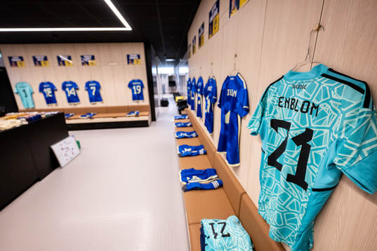 The jersey of goalkeeper Tove Enblom in the dressing room
