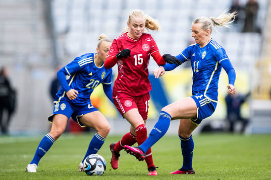 Kathrine Kuhl of Denmark against Hanna Bennison and Stina