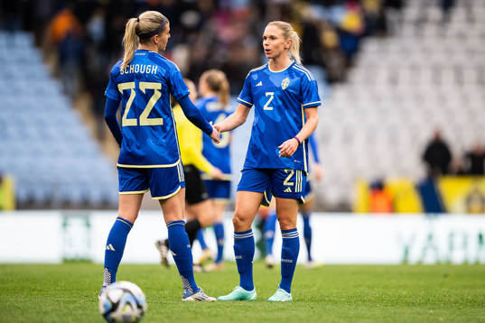 Olivia Schough and Jonna Andersson of Sweden look dejected