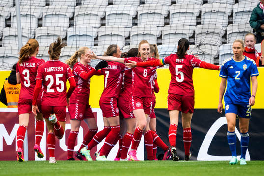 Karen Holmgaard and Simone Boye of Denmark celebrate