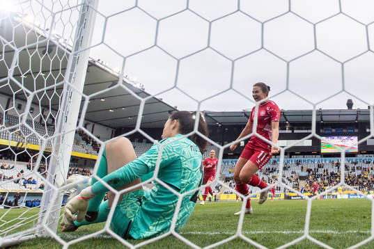 Katrine Veje of Denmark celebrate the 0-1 goal and