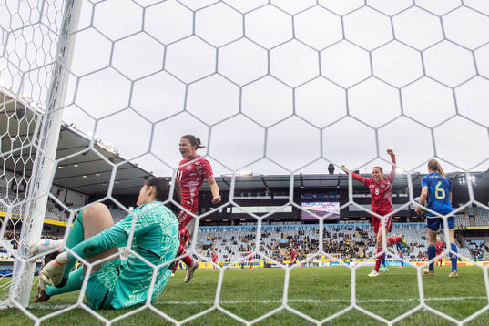 Katrine Veje and Matilda Vinberg of Denmark celebrate the