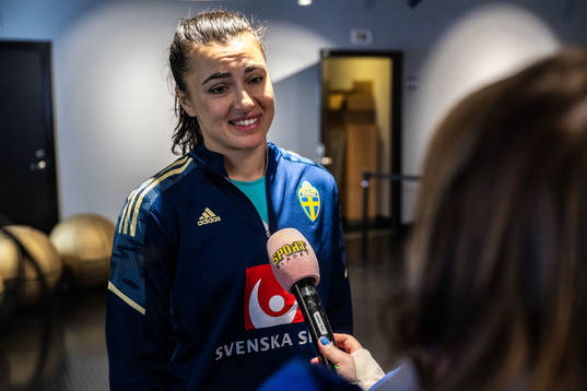 goalkeeper Zecira Musovic of Sweden in mixed zone