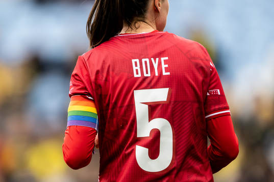 Simone Boye of Denmark with a pride captains’ armband