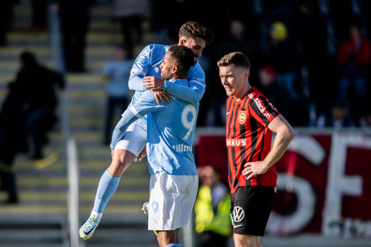 Malmö FFs Moustafa Zeidan och Isaac Kiese Thelin jublar