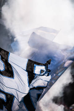Malmö FFs supportrar med flaggor