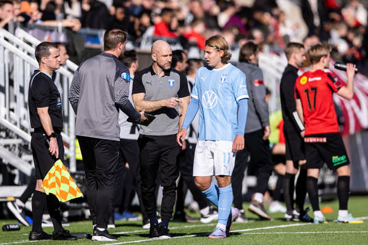 Malmö FFs tränare Henrik Rydström och Sebastian Nanasi