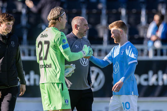 Malmö FFs målvakt Johan Dahlin och Anders Christiansen