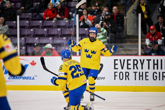 Lina Ljungblom and Hilda Svensson of Sweden celebrate the