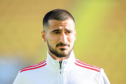 Skövde AIKs Elmar Abraham vid lineup innan fotbollsmatchen