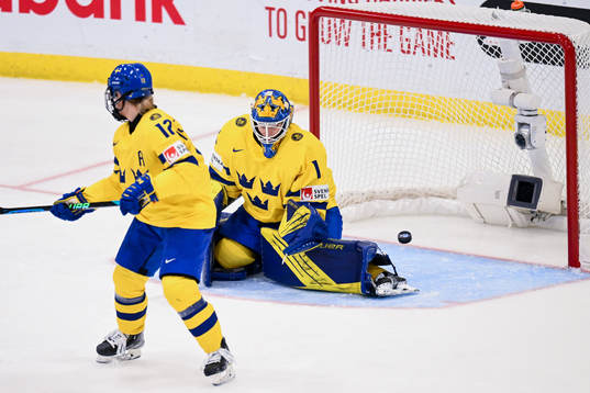 Goaltender Sara Grahn of Sweden looks dejected