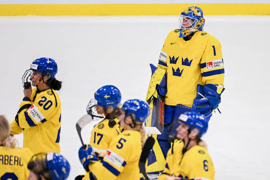 Goaltender Sara Grahn of Sweden looks dejected
