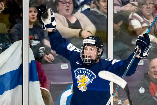 Ronja Savolainen of Finland celebrates scoring 4-2