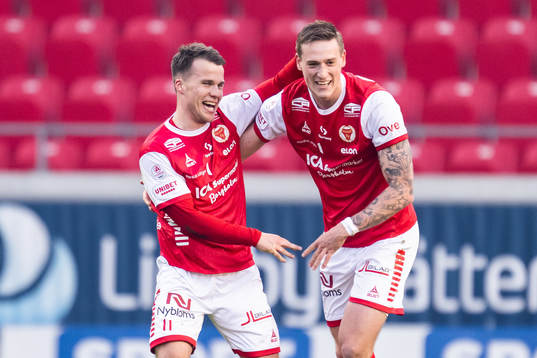 Kalmars Simon Skrabb jublar med Mileta Rajovic