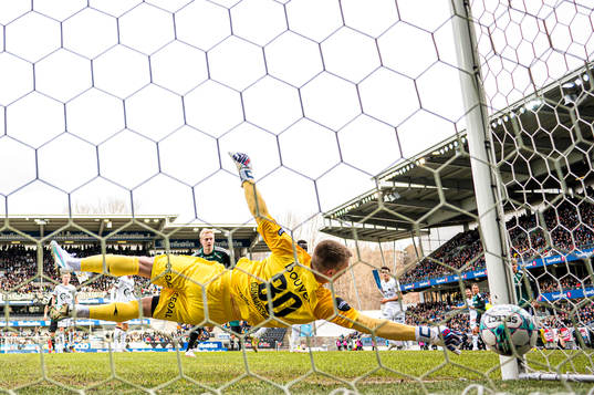 Adrian Pereira of Rosenborg scores the 1-0 goal