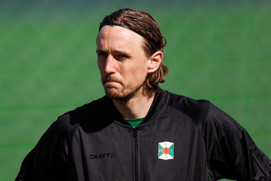 Varbergs Joakim Lindner före fotbollsmatchen i Allsvenskan