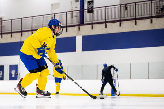 Lova Blom of Sweden at a practice session the 2023 IIHF
